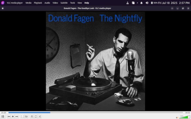Listening to some Donald Fagen while putting Rhino Linux through its paces.