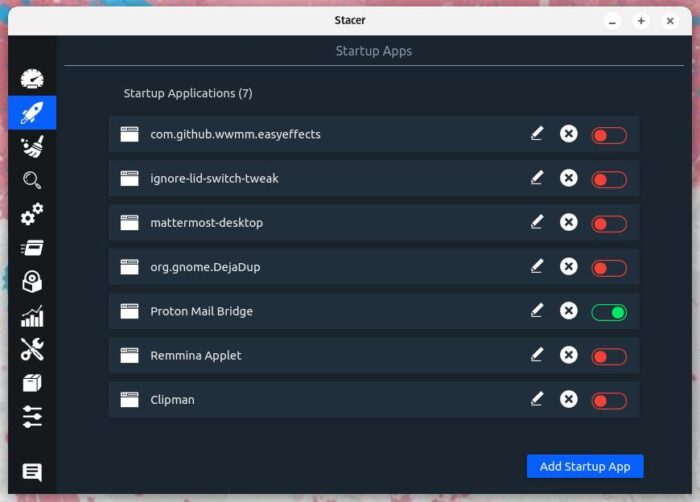 Stacer startup tool screen.