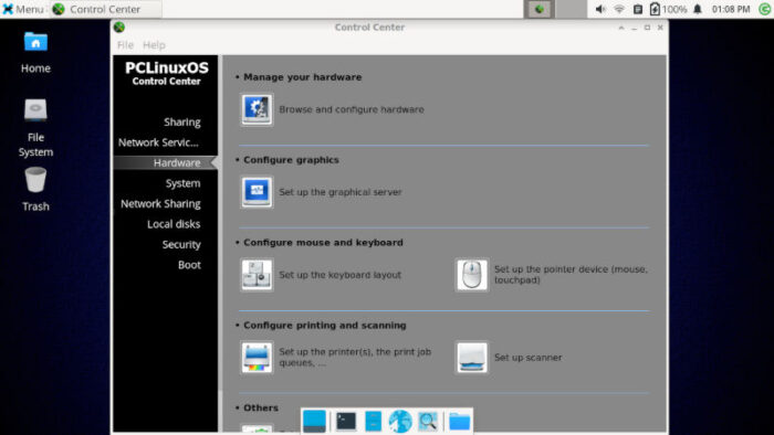 The PCLinuxOS Control Center provides many options to configure your system.