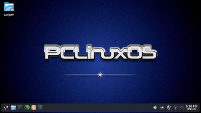 The KDE Plasma desktop on PCLinuxOS without menus.