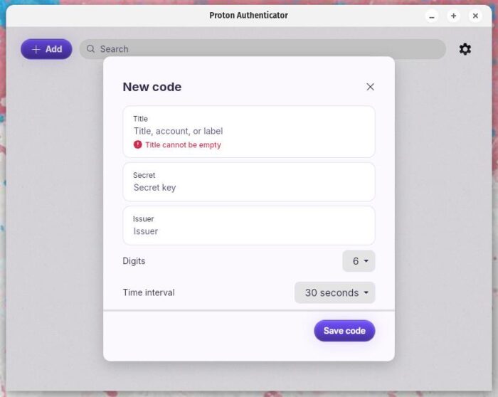 Creating a new entry in Proton Authenticator is very simple.