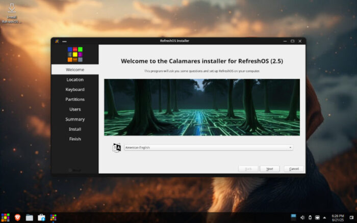 The Calamares installer is the first step along the RefreshOS path.