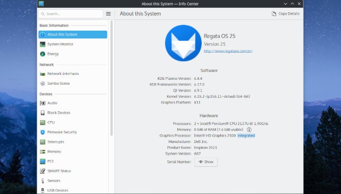 Here's a look at my system, thanks to the About This System program on Regata OS.