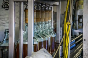 Bottles in bottling plant.