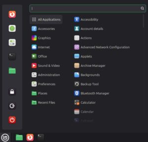 The Linux Mint 22.2 Cinnamon menu presents software needed to operate your system.