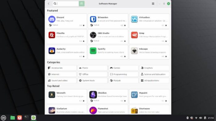 The Software Manager in Linux Mint 22.2 Cinnamon provides any additional software you might need.
