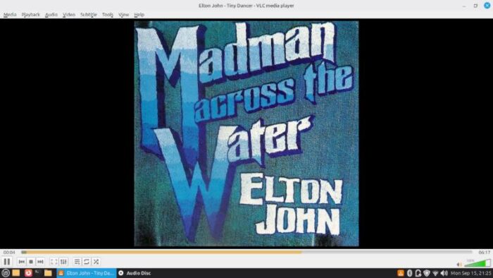 It's a little bit funny: Listening to Elton John while using Linux Mint 22.2 Mate.