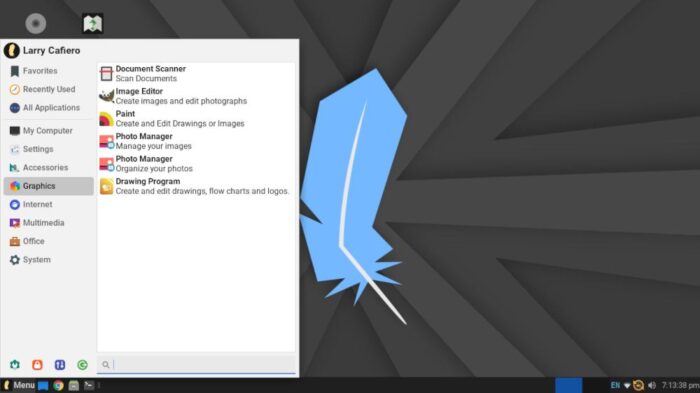 The Linux Lite 7.6 menus feature an explanation of what the software does, rather than the name of the software.