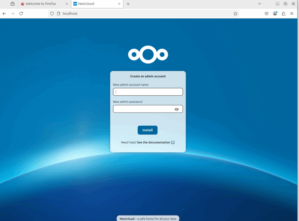 NextCloud first login example