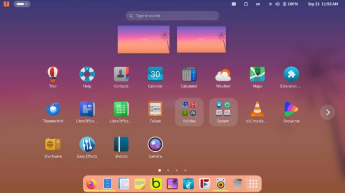 Voyager Linux menu.