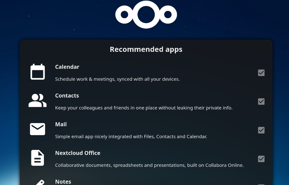 NextCloud recommended apps