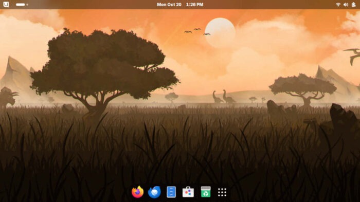 The GNOME desktop on Bluefin GTS displays a prehistoric look.