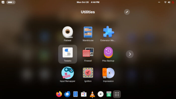 The Utilities menu in Gnome features what's available in Bluefin GTS.