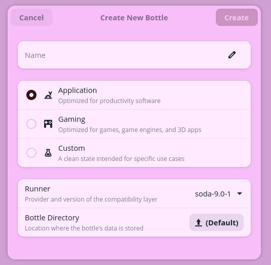 Your first step to installing a Windows app with Bottles.