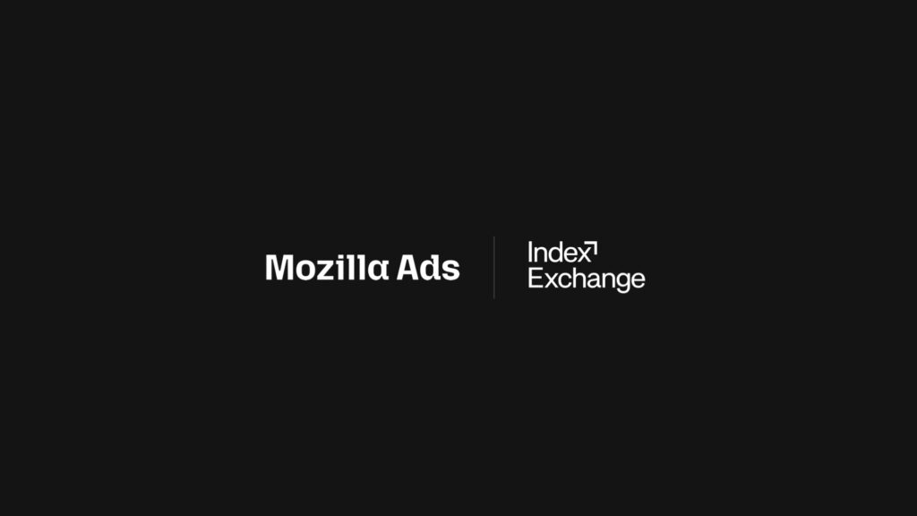 Black background featuring two white logos: ‘Mozilla Ads’ on the left and ‘Index Exchange’ on the right, separated by a thin vertical line.