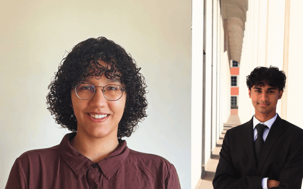 side by side portraits of two people
