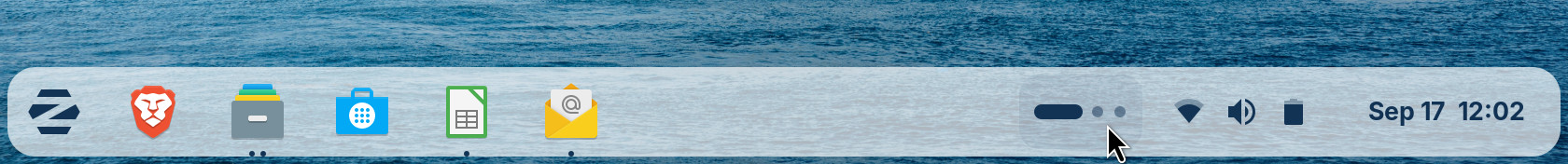 Floating rounded panel with new workspace indicator