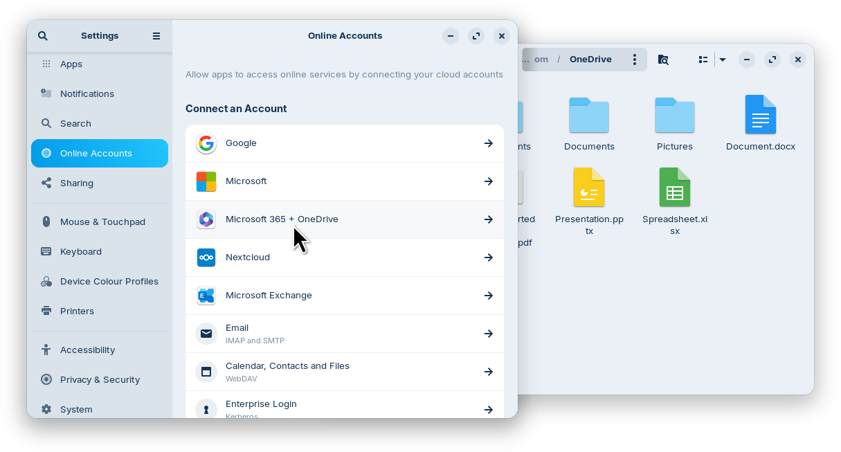 OneDrive files integration with a Micrsoft 365 account