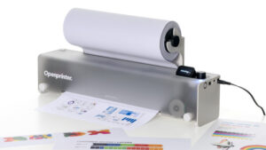 Open printer printing in color.