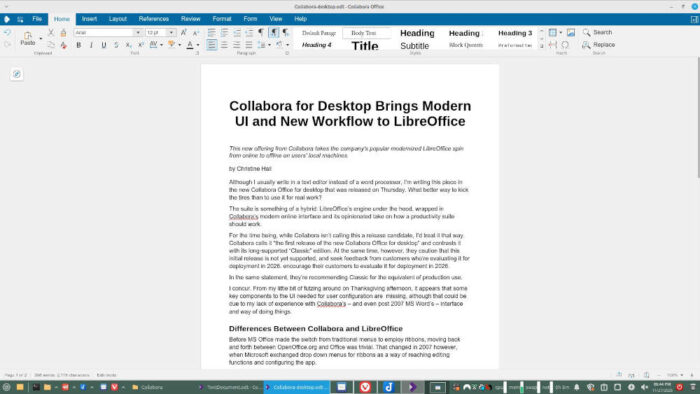 Writing this article in the new desktop Collabora word processor instead of in a text editor.