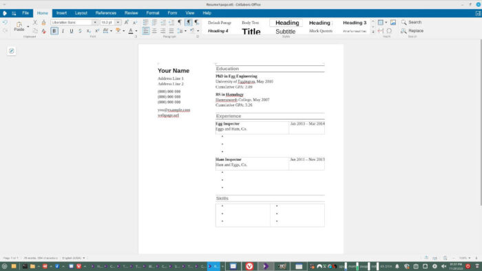 Collabora offline resume template.
