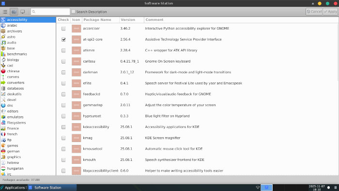 The Software Station in GhostBSD 25.02 Xfce gives the user a wide variety of choices, pared down by the search window in the upper left.