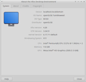 A rundown of what's on my laptop, thanks to About the Xfce Desktop Environment program.