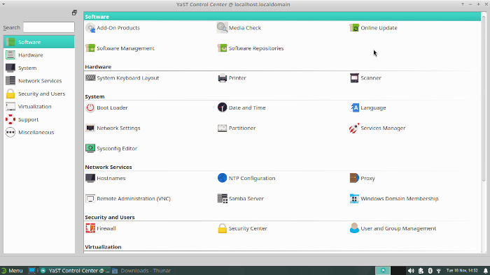 A look at openSUSE Tumbleweed's YaST Control Center.