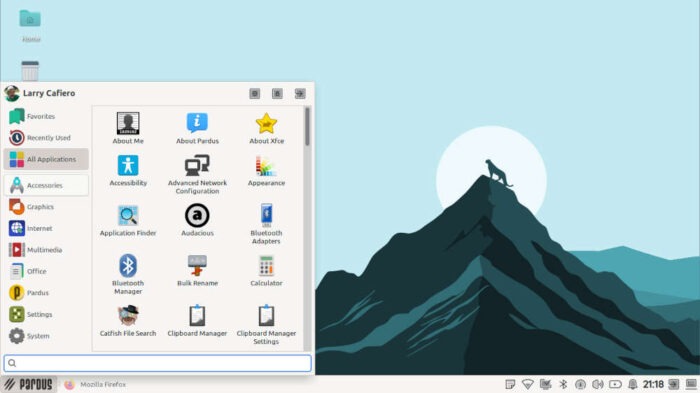Screenshot of Pardus menu.