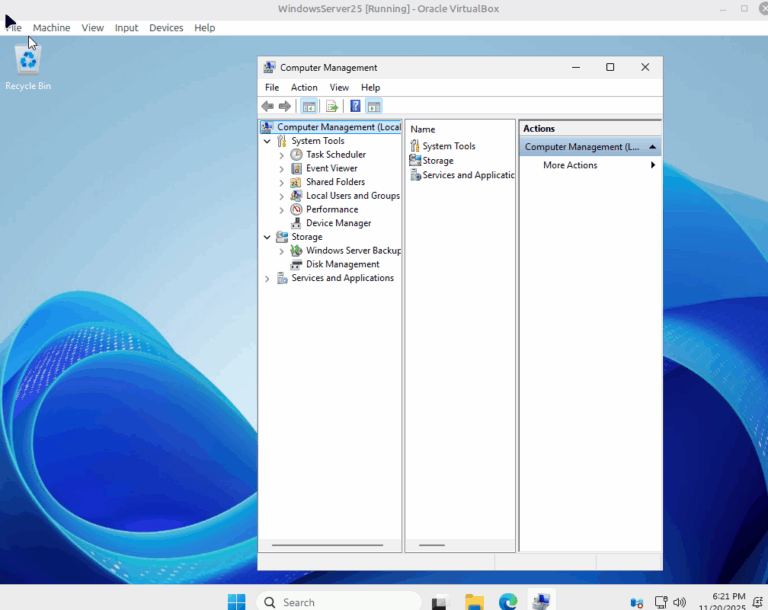 VirtualBox 2025 running server