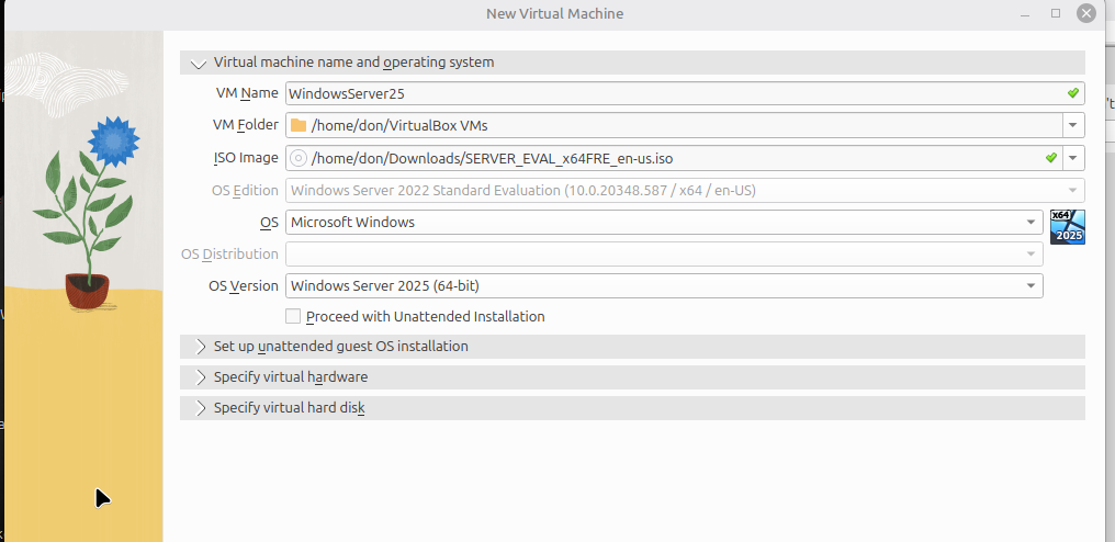 Windows Server 2025 ISO from Microsoft VirtualBox setup