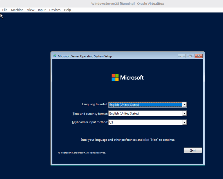 VirtualBox server startup
