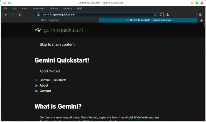 Screenshot, Gemini Quickstart page.