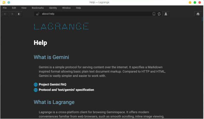 Lagrange main screen screenshot.