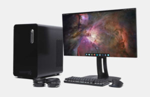 Photo of System76 Mira with monitor.