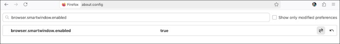 Enabling Smart Window on Firefox Nightly.